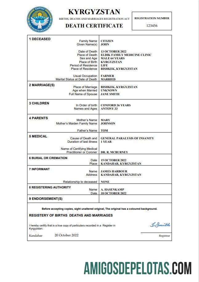 Para baixar modelo Word e PDF de certidão de óbito do Quirguistão